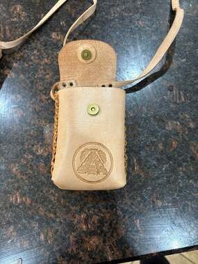 Vintage Hand-Tooled Leather Souvenir Mexico Crossbody Pouch with Pyramid Crest